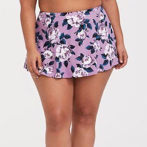 Torrid High Waist Skater Swim Skirt Lavender Purple Floral 2 2X Swimsuit Bikini